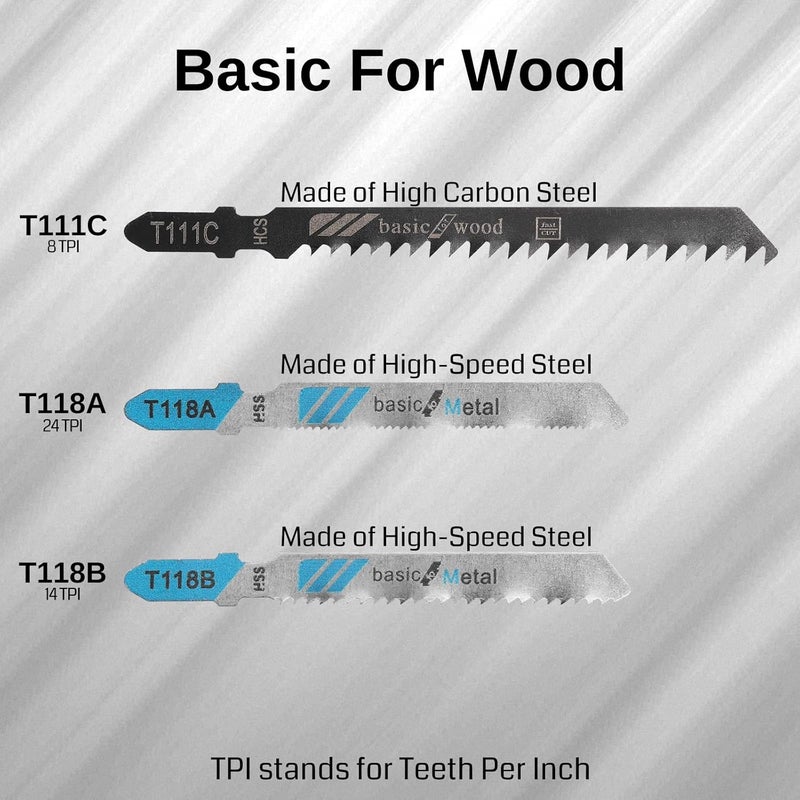 WOODSTARTER مجموعة شفرات منشار كهربائي متعددة الأغراض 40 قطعة مع علبة تخزين، مصنوعة من HCS/HSS، شفرات منشار T-Shank متنوعة لقطع الخشب والبلاستيك والمعادن (JSB40A) - Image 3